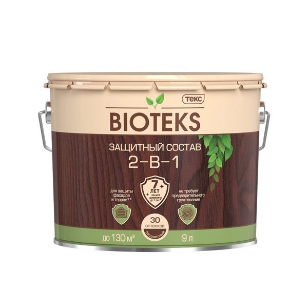 Антисептик Текс Bioteks 2-в-1 декоративный для дерева орех 9 л