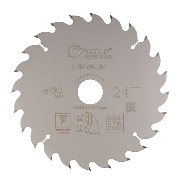 Диск пильный по дереву Cutop Profi plus c тефлоновым покрытием 24Т 190х1.5/2.2 х 30/25.4/20/16 мм