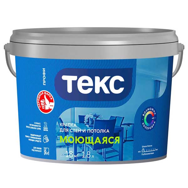 Краска в/д Текс Профи моющаяся белая основа А 1.8 л