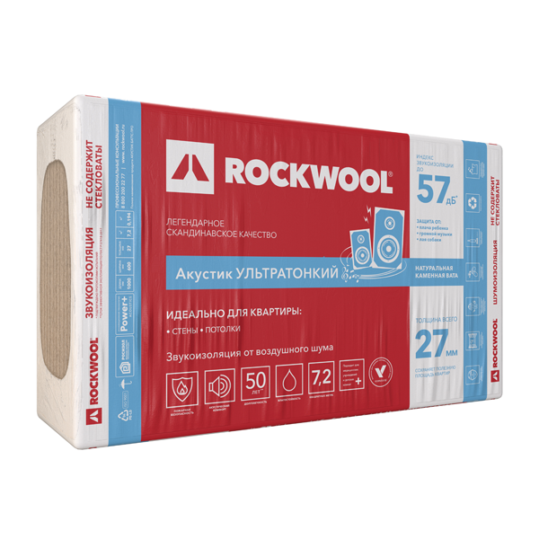 Шумоизоляция Rockwool Акустик Ультратонкий 1000х600х27 мм 12 ш 0.194 м3