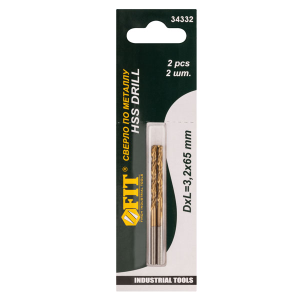 Сверло по металлу 3.2х65 мм титановое покрытие HSS 2 шт