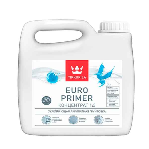 Укрепляющая акрилатная грунтовка Tikkurila Euro Primer 3 л