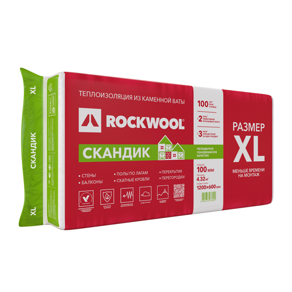 Утеплитель Rockwool Лайт Баттс Скандик XL 1200х600х100 мм 6 шт 0.432 м3